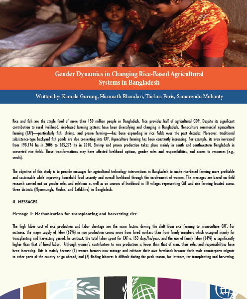 Gender Dynamics in Changing Rice-Based Agricultural Systems in Bangladesh